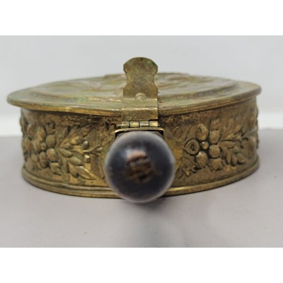 Vintage Brass & Wood Ship Design Silent Butler/Bed Warming Pan With Handle - Picture 9 of 15